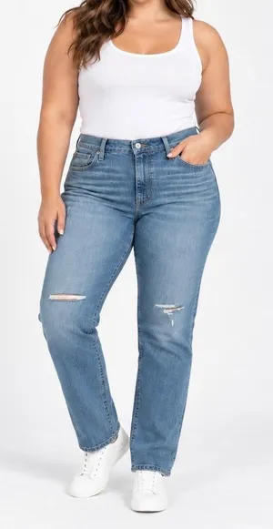 Levi's 724 Jeans Women's Size 26W NWT High Rise Slim Straight Distressed Blue thumbnail 1
