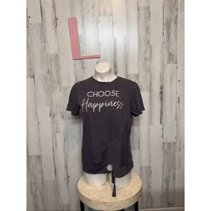 Sweet Soul “Choose Happiness” Graphic Tee Gray Tie-Front Shirt Size Large thumbnail 4