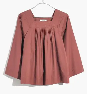 Madewell Women’s Square Neck Peasant Top Oversized Boho in Antique Plum XL thumbnail 1