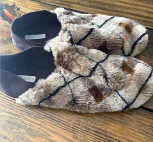 Cole Haan Brown Plaid Faux Fur Shearling Slippers thumbnail 2