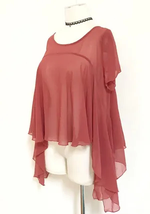 Sheer Draped Boho Top Red Size M thumbnail 1