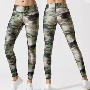 Terez Womens Metallic Green Camo Leggings Small Activewear Yoga Pants Camouflage thumbnail 2
