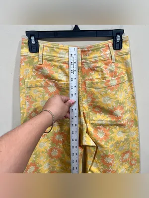 Zara Yellow Floral Wide Leg Jeans The Marine Straight size 6 floral yellow Y2K thumbnail 9