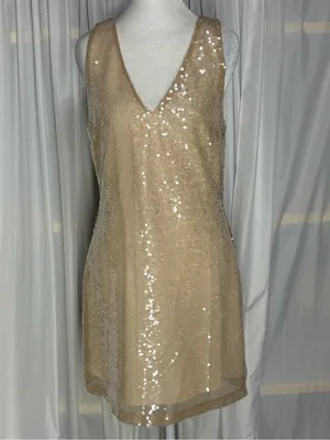 🆕 A New Day Womens Champagne Sequin V-Neck Mini Dress Size XS thumbnail 3