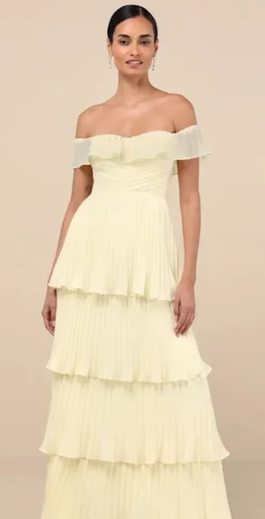 Lulus Always Remarkable Pale Yellow Off-the-Shoulder Maxi Dress thumbnail 1