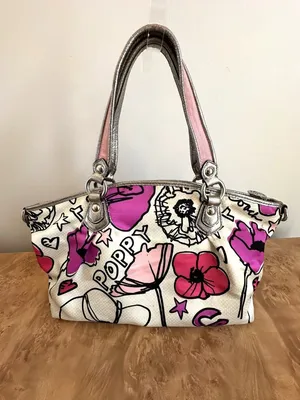 Coach Poppy Pedal Print Glam Rocker Shoulder Bag Pink Cream Metallic Trim thumbnail 5