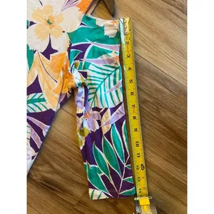 Palm Grove Wm M Cold Shoulder Tropical Floral Top Purple Green 3/4 Sleeve Resort thumbnail 7