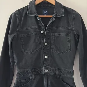 GAP Denim Mini Dress Long Sleeve Pocket in Black Wash‎ Button Front Size 4 thumbnail 5