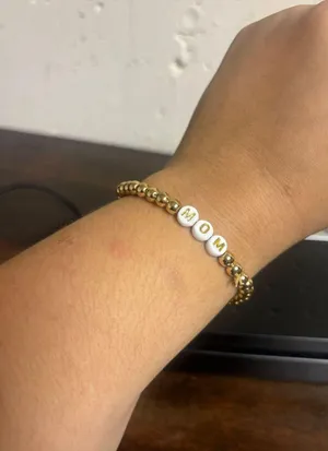 Unbranded Gold tone Beaded MOM Bracelet | Stretch Letter Charm Gift for Mom thumbnail 1