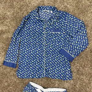 Victorias Secret Blue Floral Polka Dot Pajama Set Long Sleeve Top Shorts Large thumbnail 2