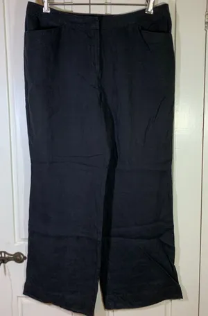 J. Jill Black 100% Linen Wide Leg Pants Genuine Fit At Waist Size 14 Lagenlook thumbnail 1