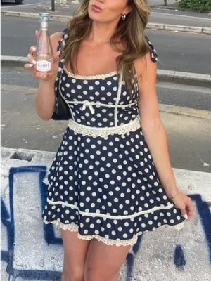 For Love and Lemons Dolly Denim Dot Mini Dress thumbnail 2