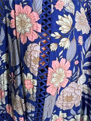 Abel The Label Blue Pink Floral Tie Back Bell Cottage Front Slit Maxi‎ Dress thumbnail 5