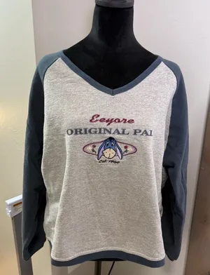 Vintage Y2K The Disney Store Eeyore Original‎ Pal V-Neck Shirt Light Sweater L thumbnail 1
