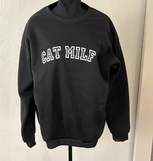 Cat milf university block lettering black cozy sweater thumbnail 1