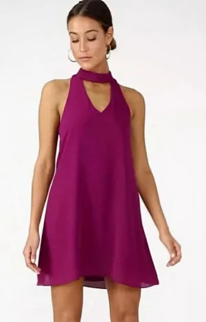 LULUS GROOVE THING SWING DRESS MOCK NECK‎ IN MAGENTA Small thumbnail 1