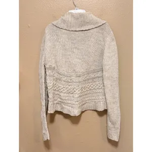 Aeropostale Womens XL Tan Cable Knit Shawl Collar Cardigan Sweater‎ thumbnail 3