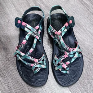 Chaco Women’s Ecotread Dual Strap Sandals 7 Green Pink Outdoor Hiking Summer thumbnail 2