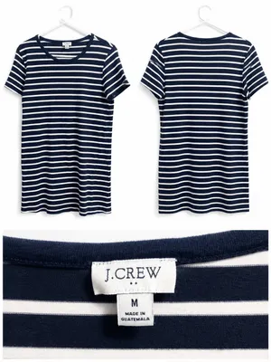 J.Crew Navy White Striped Tee Dress Medium thumbnail 2