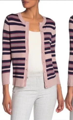 Halogen Nordstrom Stripe Crewneck Cardigan Sweater M v6x thumbnail 1