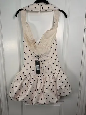 White Fox The Moment I Met You Mini Dress Cream Black Polka Dot XS thumbnail 8