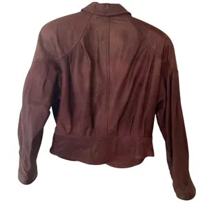 Vintage 80s Winlit Burgundy Leather Wrap Jacket Belted Power Shoulders M thumbnail 4