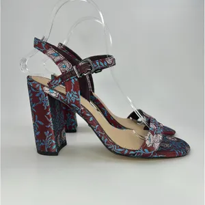 Gianni Bini Mckaria Jacquard Floral Block Heel Sandals Burgundy Blue 7.5 Wedding thumbnail 2