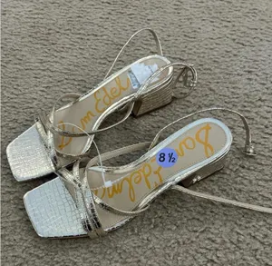 Sam Edelman Gold Crocodile Strappy Block Heel Sandals Ankle Strap US 8.5 unused thumbnail 1