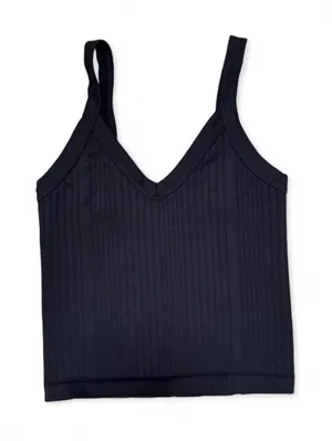 Black Ribbed V-Neck Camisole Sleeveless Knit Crop Tank Top thumbnail 1