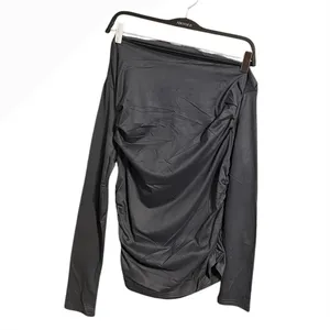 Charcoal Gray Ruched Off Shoulder Long Sleeve Top Size M thumbnail 3