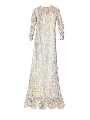 Vintage Jack Bryan Cream Lace Maxi Dress Womens XS? (0-2) Long Sleeve Boho USA thumbnail 3