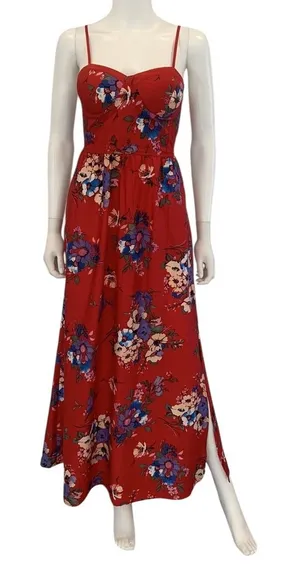 Band of Gypsies Floral Maxi Dress Red Blue Sleeveless Summer Sundress Sz S‎ thumbnail 1