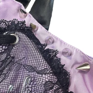 Dolls Kill Bow Lace Up Corset Top Size S Purple Black Ribbon Spikes Safety Pin thumbnail 5