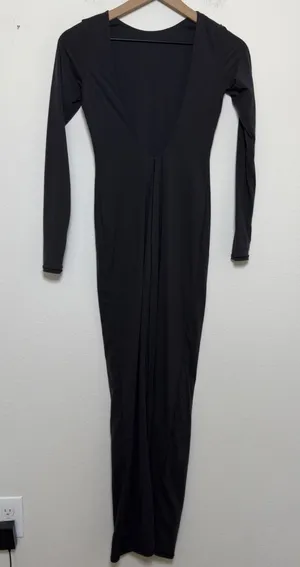 SKIMS Women Maxi Dress Small Gray Long Sleeve‎ Open Back Bodycon Lounge Stretch thumbnail 1