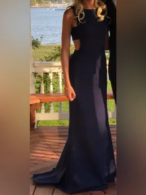 Sherri Hill Navy Blue Cut Out Sides Dress Train Style 50741 Sz 2 Prom Homecoming thumbnail 6