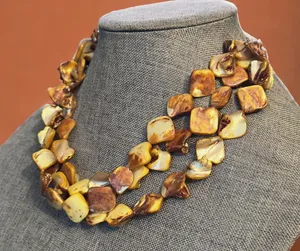 Triple Strand Abalone Shell Necklace Brown thumbnail 3