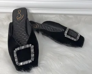 Sam Edelman Lavina Black Velvet Crystal Buckle Mule Flats Size 7 thumbnail 1