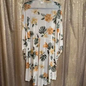 SirenLily White Green Tropical Magnolia Print Mesh Duster Medium thumbnail 2