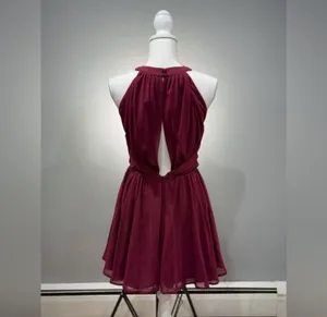 CLEAROUT! Burgundy Keepsake the Label Ruched Halter Dress Size S Like New thumbnail 2
