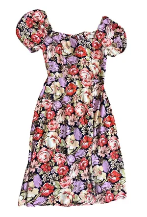 Lily Rose Black Floral Puff-Sleeve Midi Dress thumbnail 1