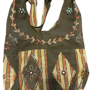 Green floral boho fabric bag thumbnail 4