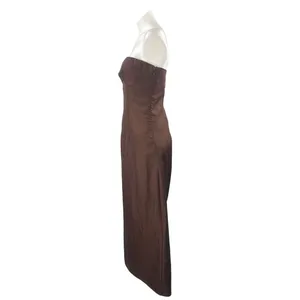 Commense Women's Brown Sleeveless Strapless Tube Bandeau Midi Sheath Dress Sz S thumbnail 2