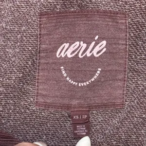 AERIE Maroon Half-Zip Ribbed Funnel Neck Oversized XS Sweatshirt thumbnail 2