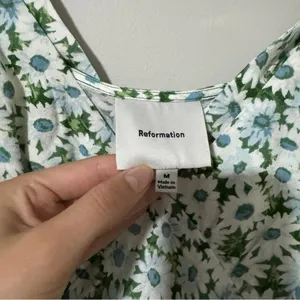 Reformation Beauden Sleeveless V Neck Crepe Midi Dress White Green Floral M thumbnail 7