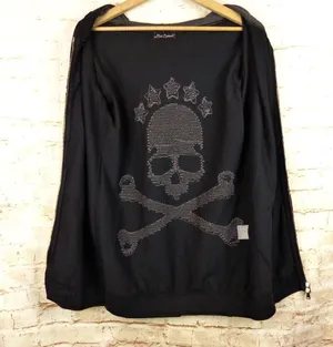 Bad Spirit Massimo Sabbadin Skull Hoodie Womens L Black Crossbones Sequins Italy thumbnail 13