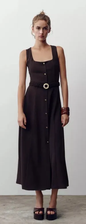 Nwt Zara Belted Midi Dress Size S thumbnail 1