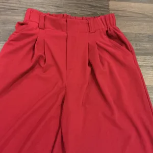 Halara Pleated Wide Leg Trousers Red High Waisted Elastic Back XS Regular Pkt thumbnail 5