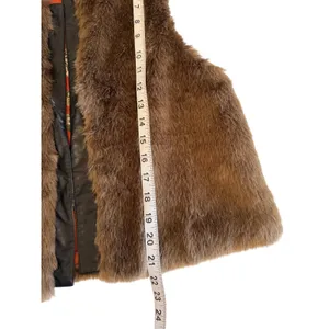 Cynthia Rowley Brown Faux Fur Vest with Orange Print Lining Size L Mobwife‎ fall thumbnail 11