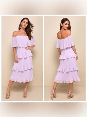 Lulu's Gala Ready Lavender Off-the-Shoulder Ruffle Midi Dress thumbnail 2