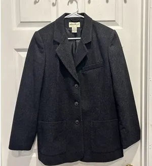 Eddie Bauer Womens Charcoal Gray Flannel Wool Blend 3-Button‎ Blazer Jacket Sz M thumbnail 1